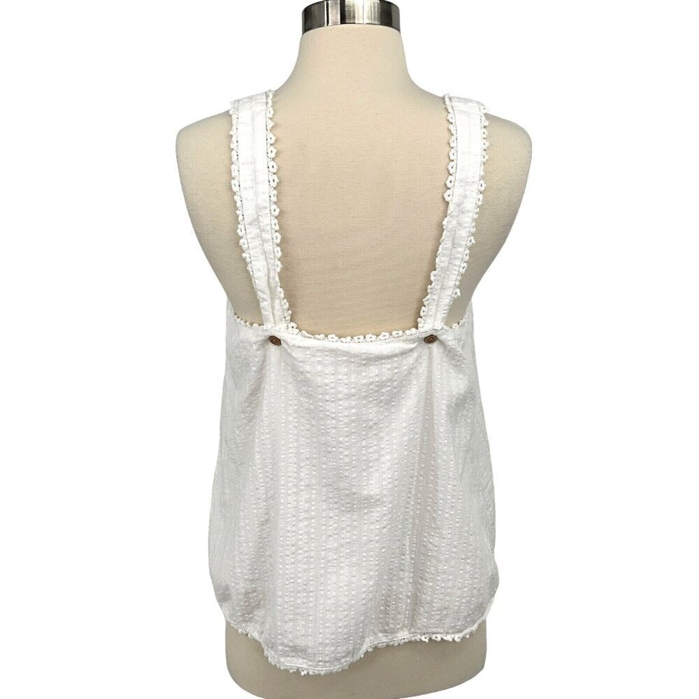 Show Me Your Mumu Size M Cherish Tank Top White Button Ruffle 100% Cotton - Picture 2 of 12